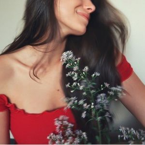 Red Off the Shoulder Crop Top